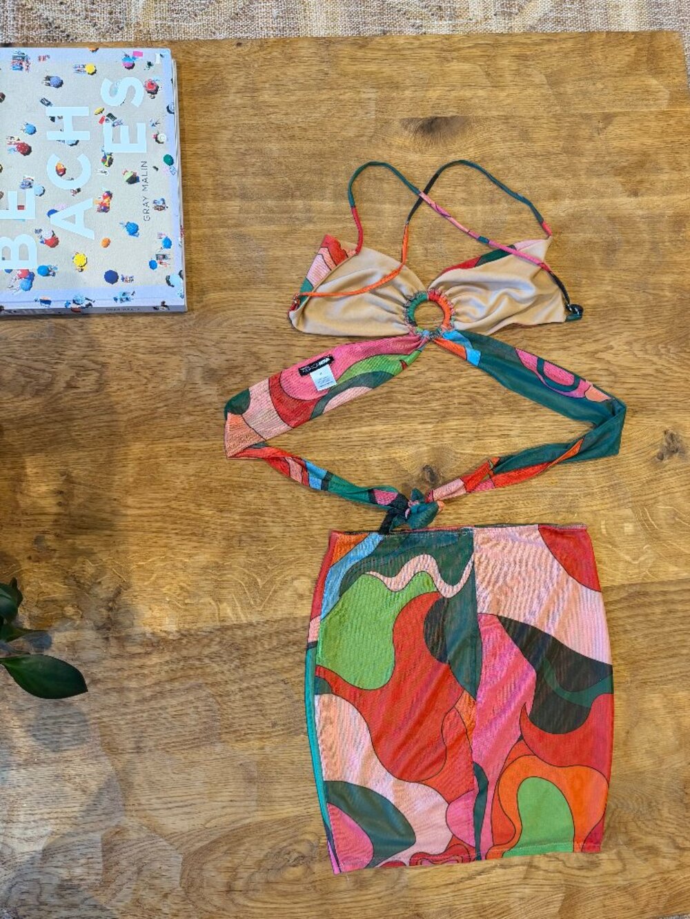 Center Stage Mesh Skirt Set - Green / Two-Piece Skirt & Wrap-Around Bikini Top - Picture 2 of 4